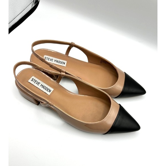 Steve Madden Shoes 8M Point Toe Low Slingback Nude Glossy Faux Leather Allure - Picture 2 of 9